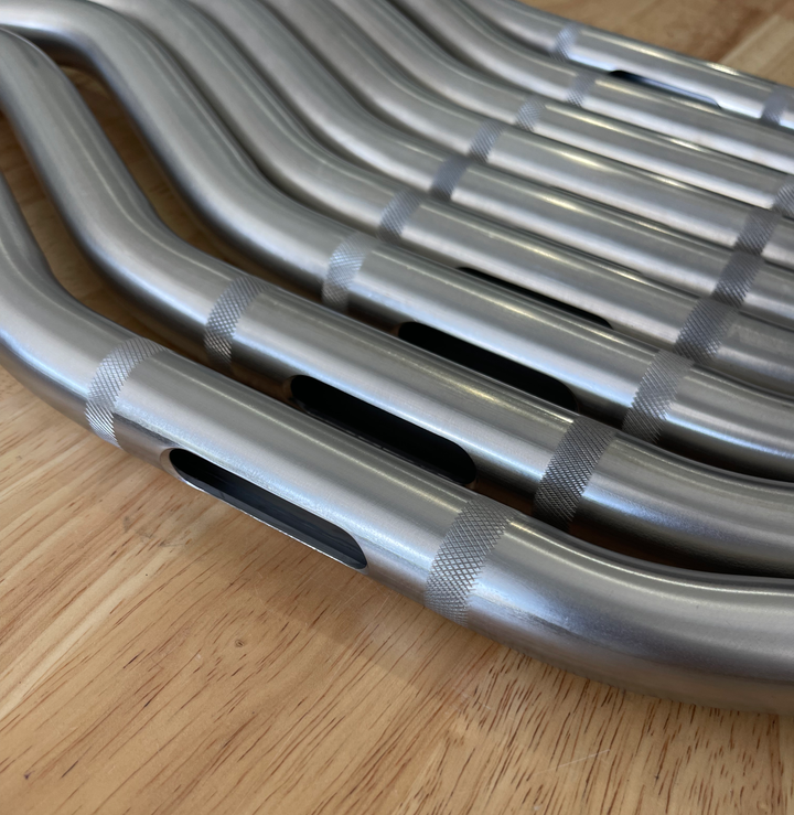 Stealth Pipes stainless steel handlebars – raw stainless construction, knurled clamping area for Harley models
